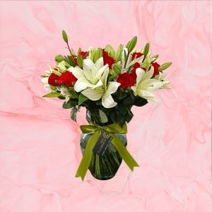 Jarron 24 Rosas Y 10 Lilis