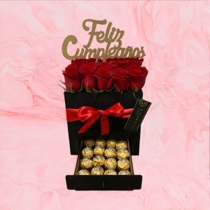Flower Box 25 Rosas Letrero Y Chocolates