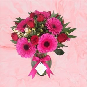 Jarrón 10 Gerberas Y 12 Rosas