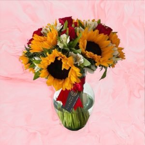 Jarrón 10 Girasoles Y 12 Rosas
