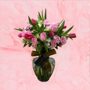 Jarrón 10 Tulipanes, 12 Rosas Y 10 Clavelinas